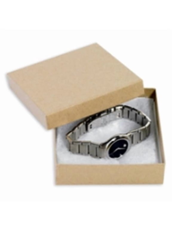 Aviditi Kraft Brown Jewelry Gift Boxes, 3 1/2" x 3 1/2" x 1 1/2", with Cotton Cushion, for Small Jewelry Items, Brooches and Bracelets, Pack of 100