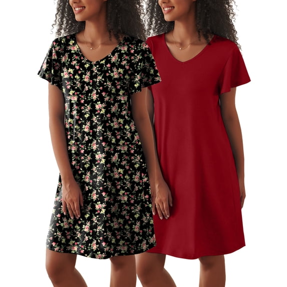 Avidlove 2 Pack Women Nightgown Sleepwear Flare Short Sleeve Sleepshirts Veck Sleepdress Causal Pajama Dress S-XXL