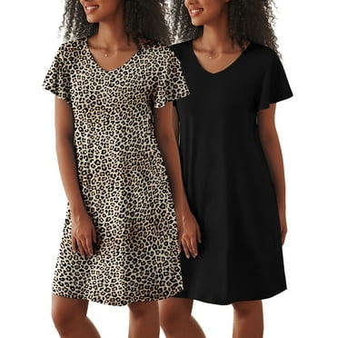 Avidlove 2 Pack Women Nightgown Sleepwear Flare Short Sleeve Sleepshirts Veck Sleepdress Causal Pajama Dress S-XXL
