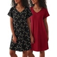 thumbnail image 1 of Avidlove 2 Pack Women Nightgown Sleepwear Flare Short Sleeve Sleepshirts V Neck Sleepdress Causal Pajama Dress S-XXL, 1 of 6