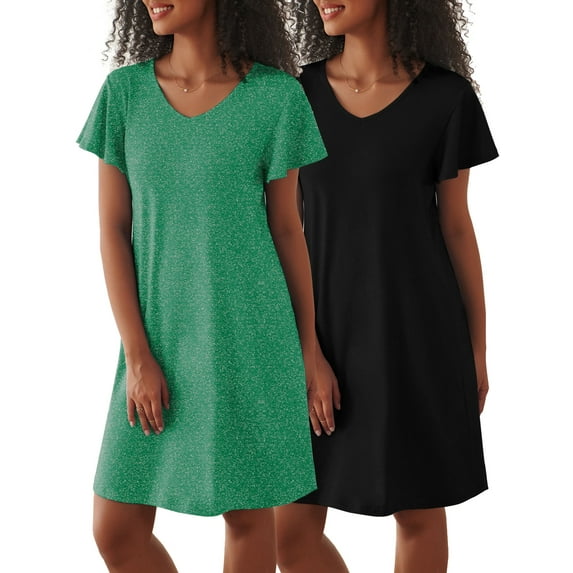Avidlove 2 Pack Women Nightgown Sleepwear Flare Short Sleeve Sleepshirts Veck Sleepdress Causal Pajama Dress S-XXL