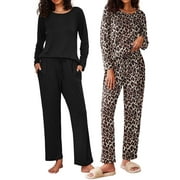 AVIDLOVE 2 Pack Women Pajama Set Soft Long Sleeve Print Top and Pajama Bottoms Sleepwear Pjs Cozy Loungwear with Pockets S-XXL