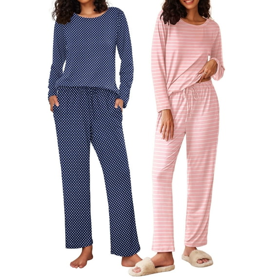 Avidlove 2 Pack Women Pajama Set Soft Long Sleeve Print Top and Pajama Bottoms Sleepwear Pjs Cozy Loungwear with Pockets S-XXL