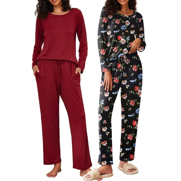 Avidlove 2 Pack Women Pajama Set Soft Long Sleeve Print Top and Pajama Bottoms Sleepwear Pjs Cozy Loungwear with Pockets S-XXL