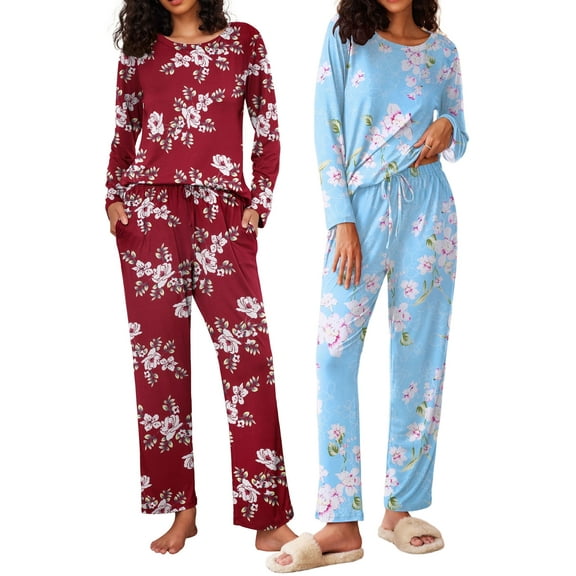 Avidlove 2 Pack Women Pajama Set Soft Long Sleeve Print Top and Pajama Bottoms Sleepwear Pjs Cozy Loungwear with Pockets S-XXL