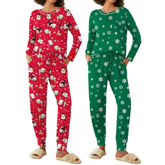Avidlove 2 Pack Long Sleeve Pajama Set for Women Christmas Lounge Set Ladies Fall Jogger Pjs Set Sleepwear with Pocket