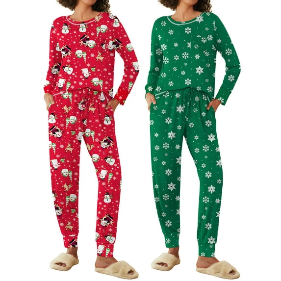 Avidlove 2 Pack Long Sleeve Pajama Set for Women Christmas Lounge Set Ladies Fall Jogger Pjs Set Sleepwear with Pocket