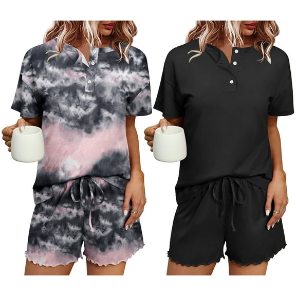 Avidlove 2 Pack Womens Pajama Sets Short Sleeve Henly Top with Shorts Soft Pj Loungewear Comfy Sleepwear S-XXL