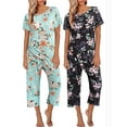 thumbnail image 1 of Avidlove 2 Pack Womens Pajamas Sets Short Sleeve Pj Tops and Capri Pants Floral Print Loungewear, 1 of 7