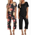thumbnail image 1 of Avidlove 2 Pack Womens Pajamas Sets Short Sleeve Pj Tops and Capri Pants Floral Print Loungewear, 1 of 6