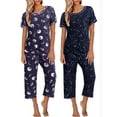 thumbnail image 1 of Avidlove 2 Pack Womens Pajamas Sets Short Sleeve Pj Tops and Capri Pants Print Loungewear, 1 of 6