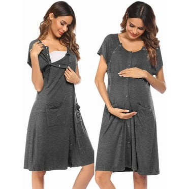 Avidlove 3 in 1 Nursing Nightgown Button Down Maternity Dress Labor/Delivery Breastfeeding Birthing Gown with Pocket