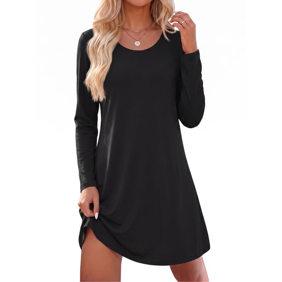 KISSGAL Bamboo Viscose Nightgowns for Women Long Sleeve Pajamas Dress Curved Hem Nightdrss Knee Length Sleepshirts