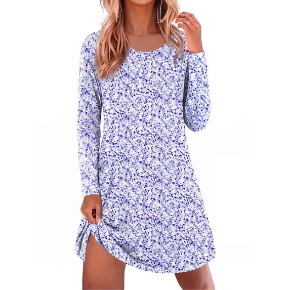 KISSGAL Bamboo Viscose Nightgowns for Women Long Sleeve Pajamas Dress Curved Hem Nightdrss Knee Length Sleepshirts