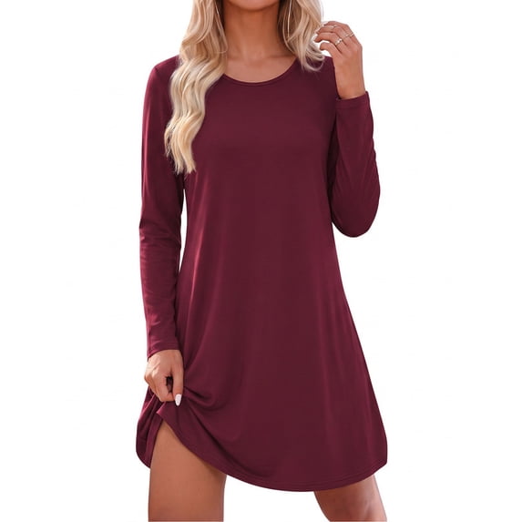 KISSGAL Bamboo Viscose Nightgowns for Women Long Sleeve Pajamas Dress Curved Hem Nightdrss Knee Length Sleepshirts