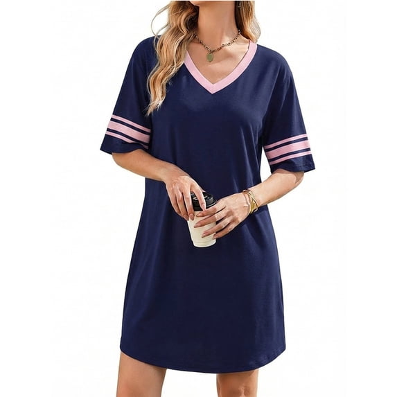KISSGAL Bamboo Viscose Nightgowns for Women Oversized Short Sleeve Sleep Shirts V Neck Pajamas Dress Sleepwear