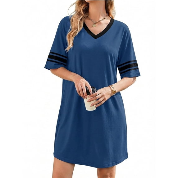 KISSGAL Bamboo Viscose Nightgowns for Women Oversized Short Sleeve Sleep Shirts V Neck Pajamas Dress Sleepwear