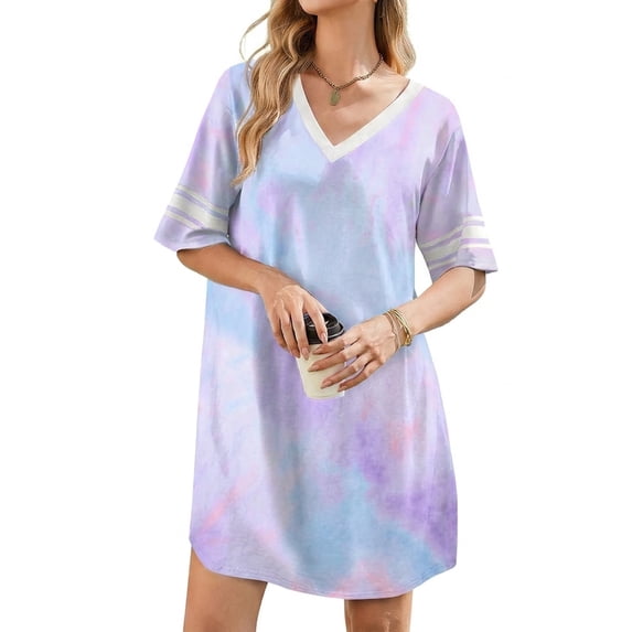 Avidlove Bamboo Viscose Nightgowns for Women Tie Dye Oversized Short Sleeve Sleep Shirts V Neck Pajamas Dress Sleepwear