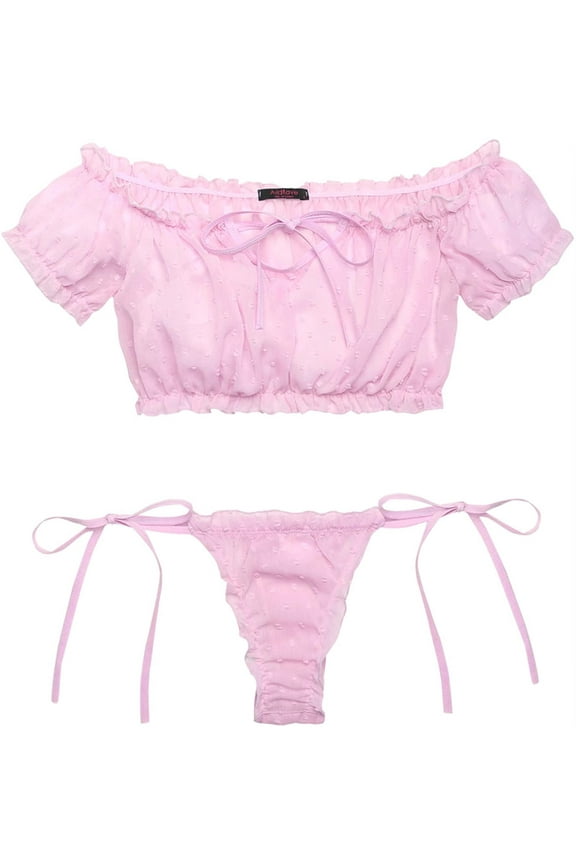 Bra and Panty Set Ruffle Lingerie Set Sexy Sheer Chemise