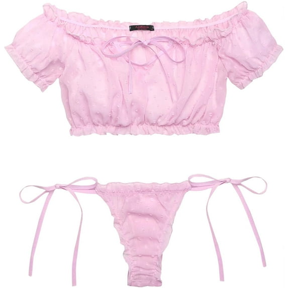 Avidlove Bra and Panty Set Ruffle Lingerie Set Sexy Sheer Chemise