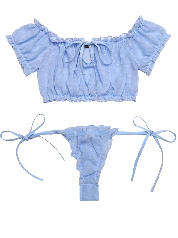 Bra and Panty Set Ruffle Lingerie Set Sexy Sheer Chemise