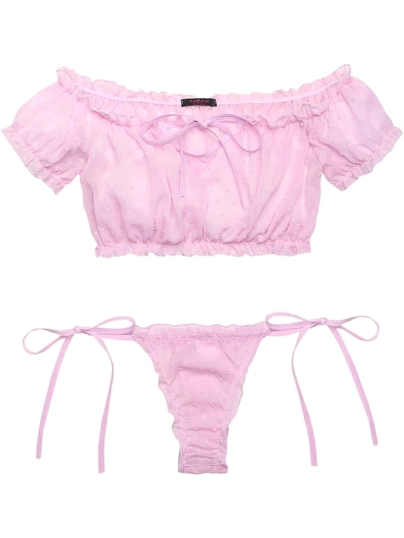 Bra and Panty Set Ruffle Lingerie Set Sexy Sheer Chemise