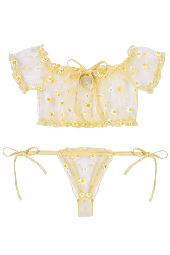 Bra and Panty Set Ruffle Lingerie Set Sexy Sheer Chemise