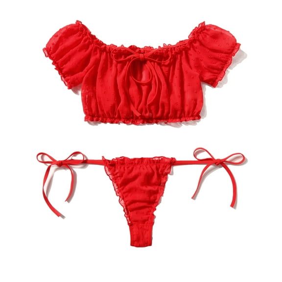 Avidlove Bra and Panty Set Ruffle Lingerie Set Sexy Sheer Chemise