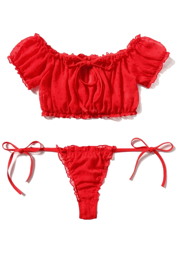 Bra and Panty Set Ruffle Lingerie Set Sexy Sheer Chemise