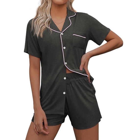 Avidlove Button Up Pajama Sets for Women 2 piece Loungewear Sets Short Sleeve Button Down Pj Sets Shorts Lounge Set Notch Collar Sleepwear