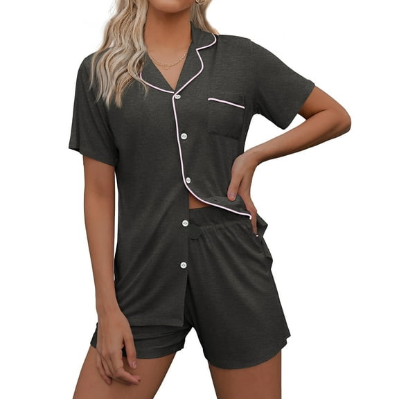 Avidlove Button Up Pajama Sets for Women 2 piece Loungewear Sets Short Sleeve Button Down Pj Sets Shorts Lounge Set Notch Collar Sleepwear