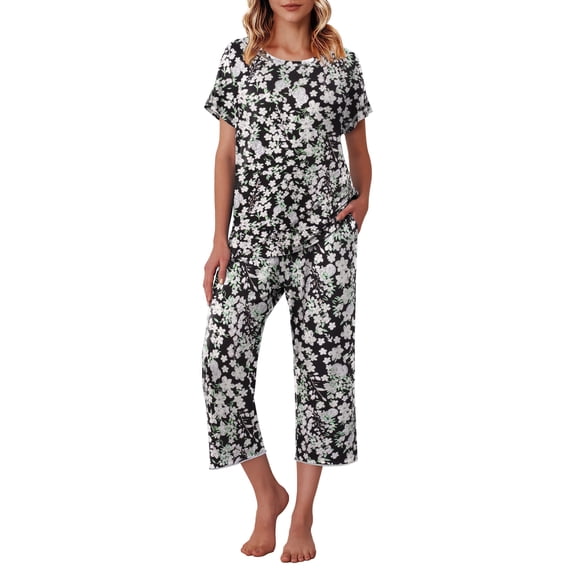 Avidlove Capri Pajamas Set for Women Short Sleeve Tops and Pants Set with Pocket Soft Matching Pjs Lounge Sets S-2XL