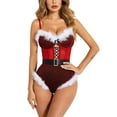 thumbnail image 1 of Avidlove Christmas Lingerie for Women Snap Crotch Bodysuit Santa Lace up Lingerie With Underwire and Belt, 1 of 4