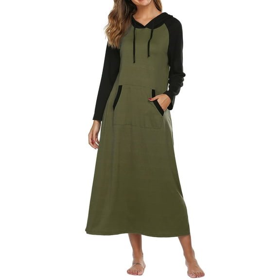 Avidlove Cotton Nightgown for Women Long Sleeve Hooded Gowns Sleepwear Full Length Nightwear with Pockets