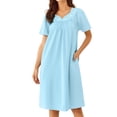 thumbnail image 1 of Avidlove Cotton Nightgowns for Women with Pocekts Short Sleeve House Dress Embroidered Neckline Night Gown Sleepwear Pleated Lounge Mumu Dress, 1 of 6