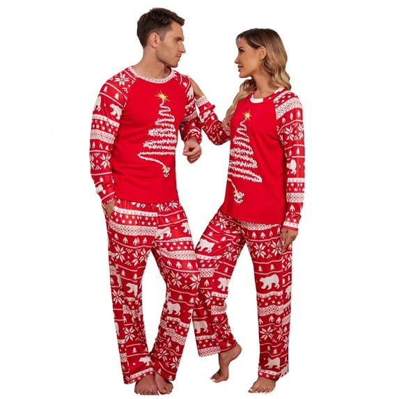Avidlove Couple Christmas Pajamas Set long Sleeve Family Matching Pajamas Sets Soft Women Xmas Pjs Sleepwear Print Nightwear (Women)