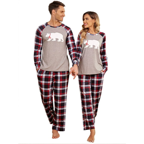 Avidlove Couple Christmas Pajamas Set long Sleeve Family Matching Pajamas Sets Soft Women Xmas Pjs Sleepwear Print Nightwear (Women)