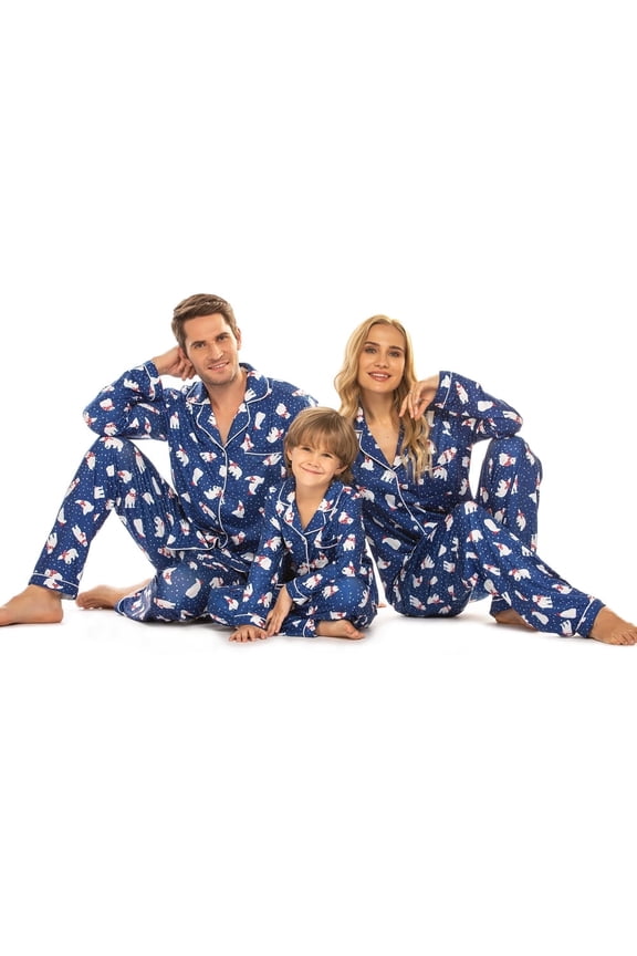 Family Christmas Pajamas Matching Sets Button Down Pajamas Set Long Sleeve Festival Party Pjs Loungerwear Warm Sleepwear for Family (Kids)