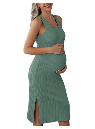 Maternity Midi Dress for Women Both Side Feeding Zip, 3/4 Sleeve Knee  Length Pregnancy Clothes for Baby Shower