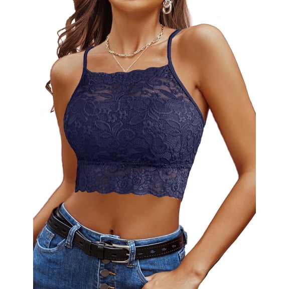 Avidlove Lace Bralette for Women Sexy Camisoles Crop Tops Bras High Neck Racerback Double-Layered Lingerie S-XXXL
