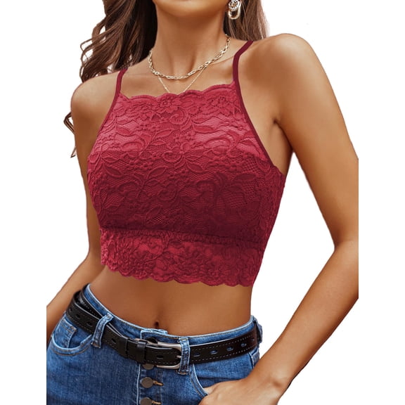 Avidlove Lace Bralette for Women Sexy Camisoles Crop Tops Bras High Neck Racerback Double-Layered Lingerie S-XXXL