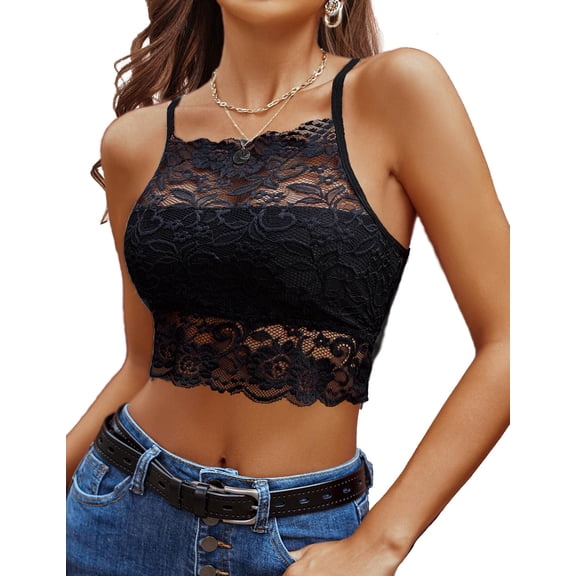 Avidlove Lace Bralette for Women Sexy Camisoles Crop Tops High Neck Racerback Double-Layered Lingerie