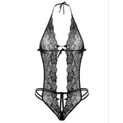 AVIDLOVE Lingerie for Women Lace Bodysuit Halter One Piece Lingerie Sleepwear Black XL