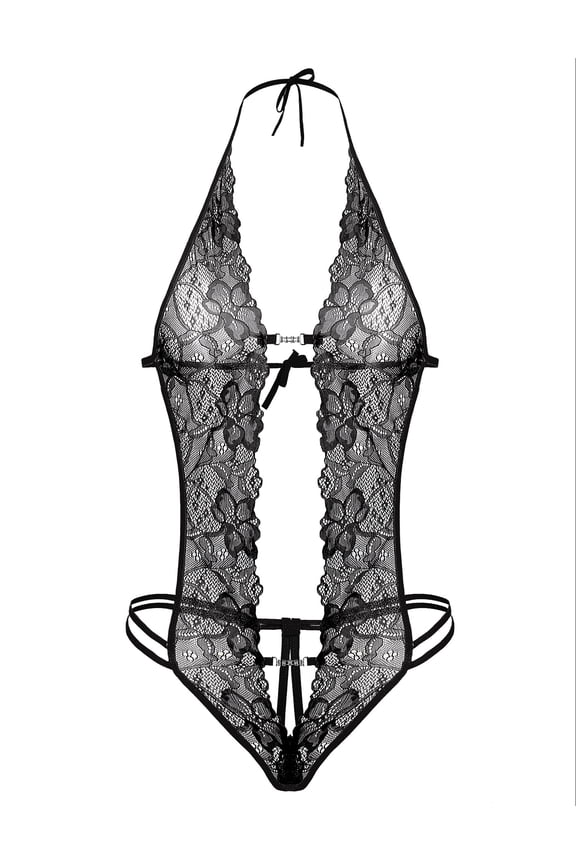 Lingerie for Women Lace Bodysuit Halter One Piece Lingerie Sleepwear Black M