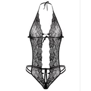Avidlove Lingerie for Women Lace Bodysuit Halter One Piece Lingerie Sleepwear Black S
