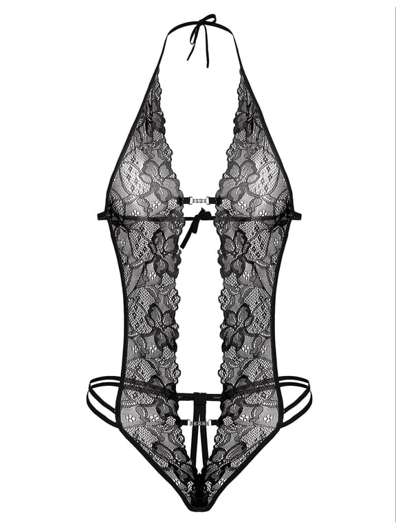 Lingerie for Women Lace Bodysuit Halter One Piece Lingerie Sleepwear Black S