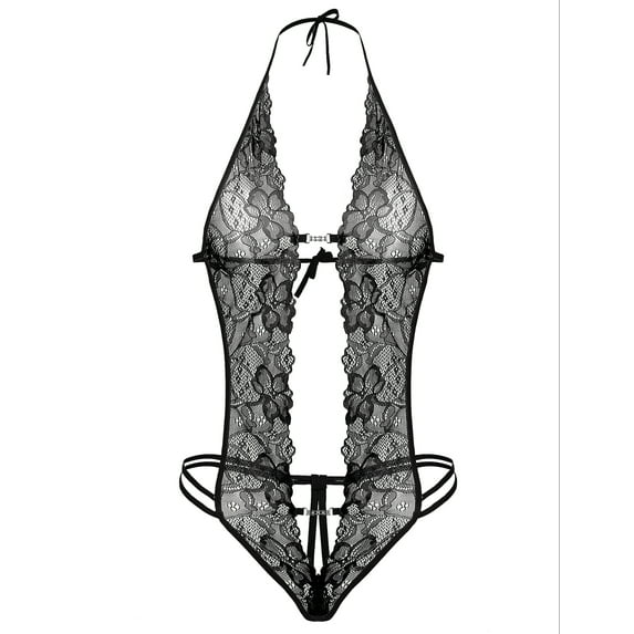 Avidlove Lingerie for Women Lace Bodysuit Halter One Piece Lingerie Sleepwear Black XL