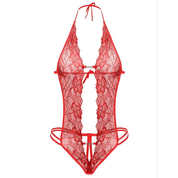 Avidlove Lingerie for Women Lace Bodysuit Halter One Piece Lingerie Sleepwear Red L