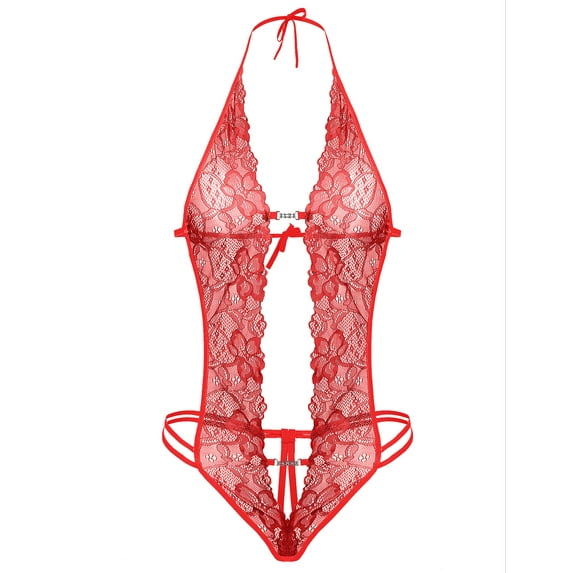 Avidlove Lingerie for Women Lace Bodysuit Halter One Piece Lingerie Sleepwear Red XL