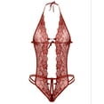 thumbnail image 1 of Avidlove Lingerie for Women Lace Bodysuit Halter One Piece Lingerie Sleepwear Wine Red M, 1 of 6